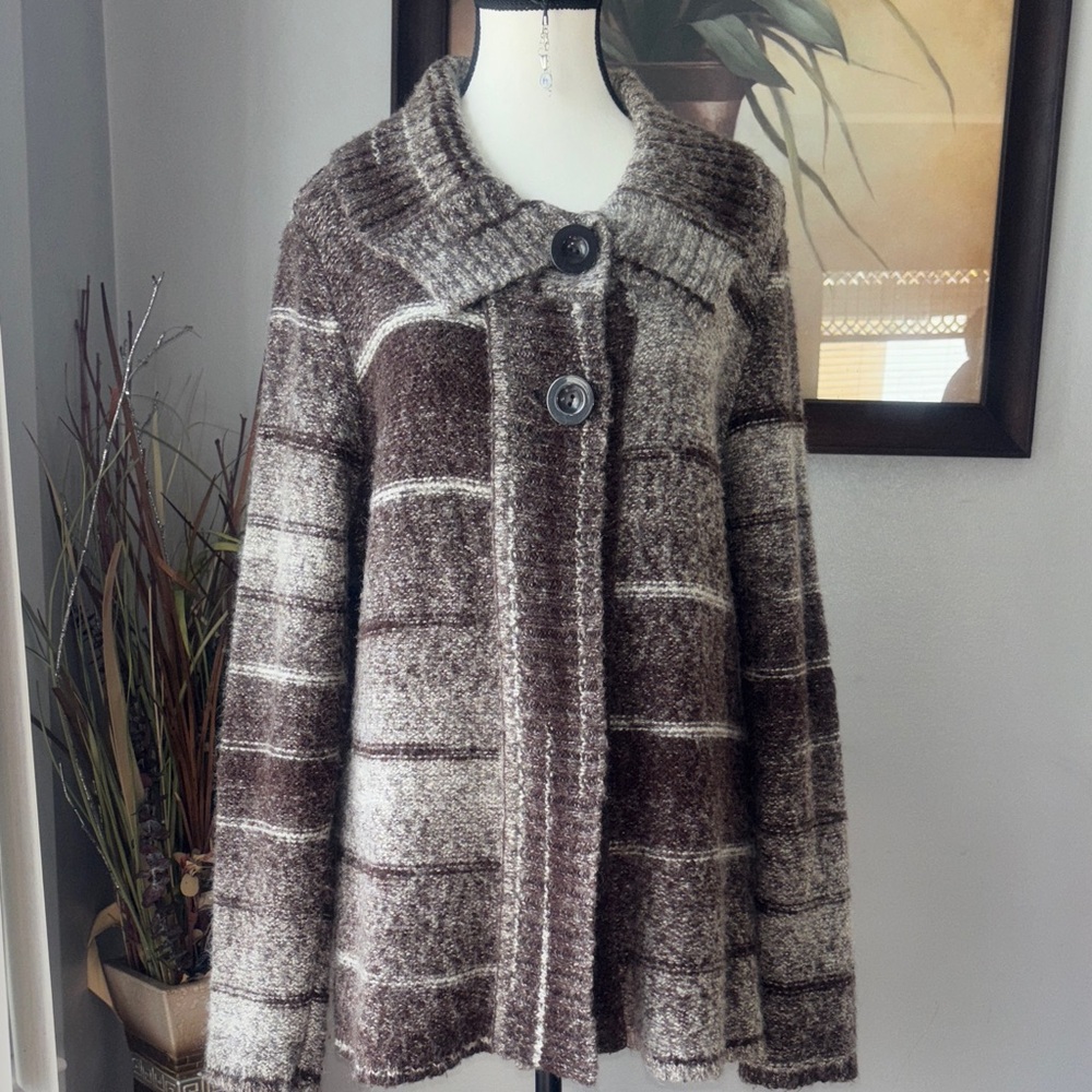 Studio Works Brown and Cream‎ Knit Cardigan Size XL